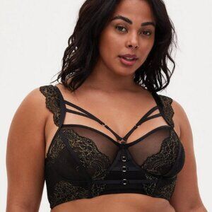 TORRID BLACK GOLD LACE STRAPPY LUREX LACE UNDERWIRE BRA